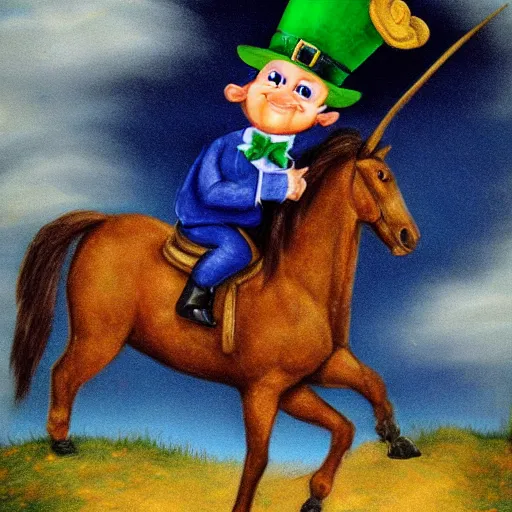 Image similar to a leprechaun on a horse drinking a guinness