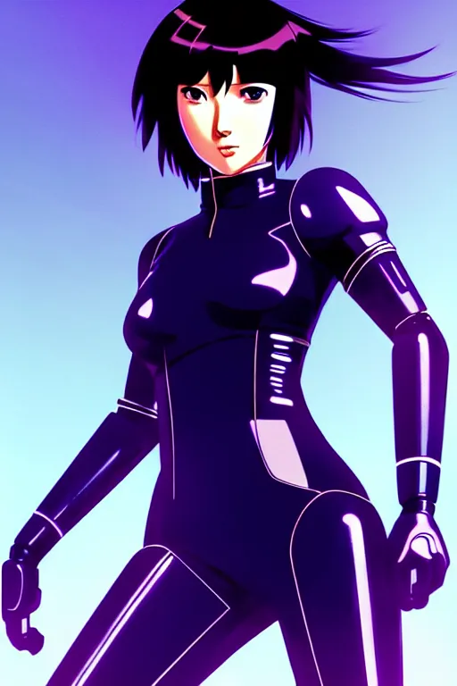 Image similar to a fullbody pose of motoko kusanagi riding futuristic motorbike, the major ghost in the shell : : stand alone complex, the laughing man, netflix : : by ilya kuvshinov, rossdraws, artgerm, sola digital arts, anti aliasing, raytracing : :