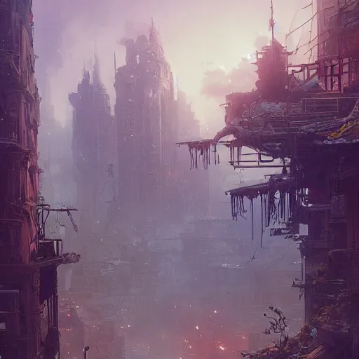 Prompt: post - apocalyptic manila, stephen bliss, unreal engine, fantasy art by greg rutkowski, loish, rhads, ferdinand knab, makoto shinkai and lois van baarle, ilya kuvshinov, rossdraws, tom bagshaw, alphonse mucha, global illumination, radiant light, detailed and intricate environment