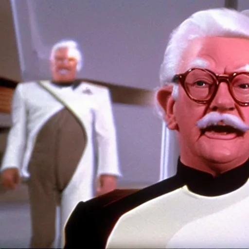 Image similar to A still of Colonel Sanders as a Captain Kirk on Star Trek