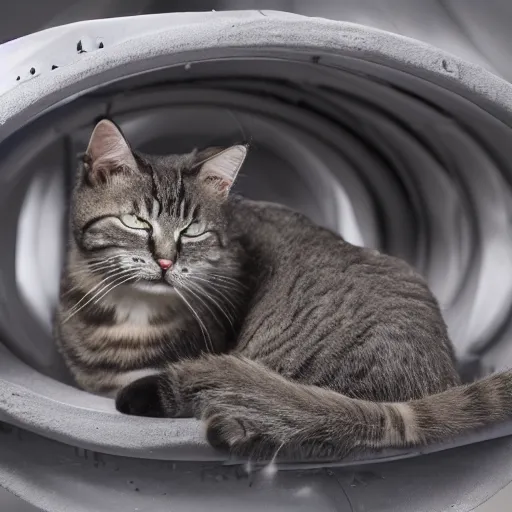 Prompt: cat sat on nuclear missile warhead, sleeping, award-winning photography 4k