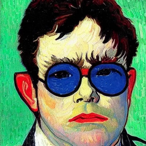Prompt: a portrait painting of Elton john by van gogh