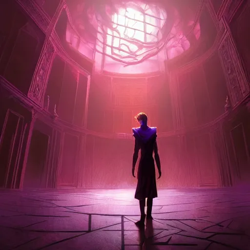 Prompt: a ultradetailed beautiful concept art of a vision of the unconscious maze, a place existing inside the collective unconscious, filled with dreams and hope of humanity, dramatic lighting, dynamic lighting, cinematic lighting, purple color scheme, concept art, high resolution 4 k, by greg rutkowski, charlie bowater and artgeem