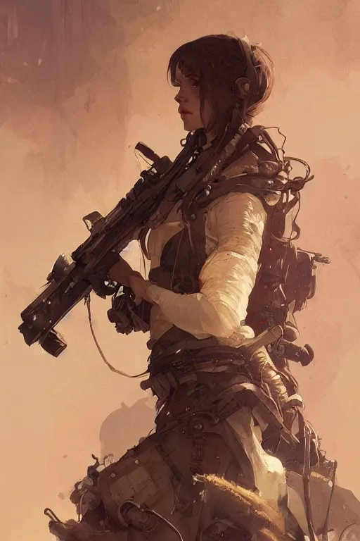 Image similar to A full portrait of a beautiful post apocalyptic offworld sapper, intricate, elegant, highly detailed, digital painting, artstation, concept art, smooth, sharp focus, illustration, art by Krenz Cushart and Artem Demura and alphonse mucha