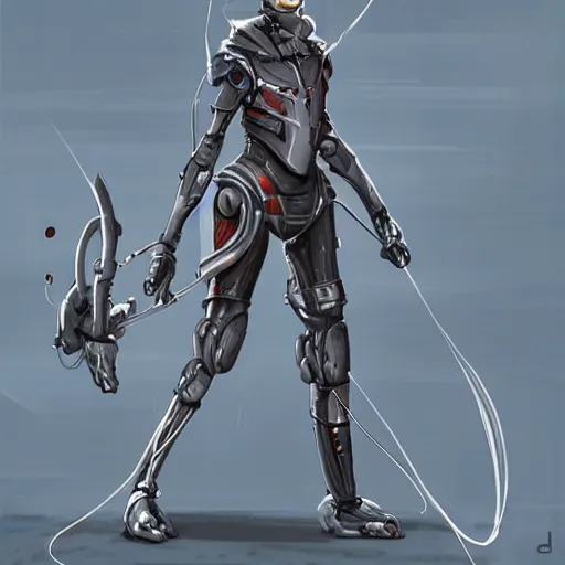 Prompt: fencer robot, female, sci fi concept art, d & d, concept art, illustration, highly detailed,