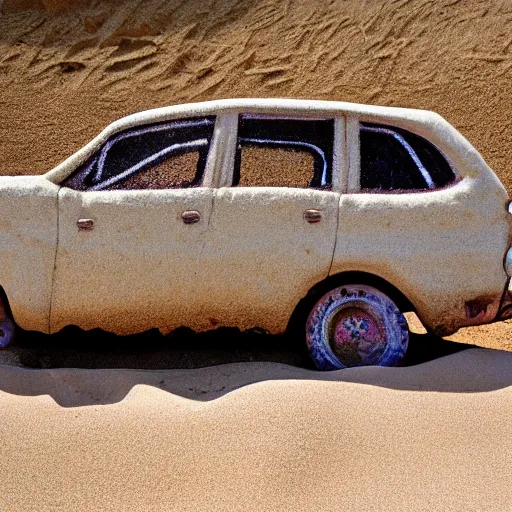 Prompt: car covered by sand