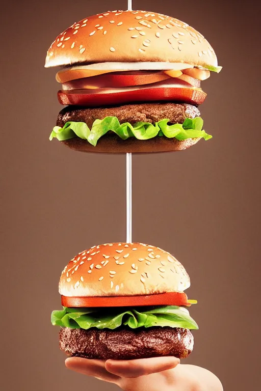 Prompt: tallest mcdonalds hamburger, commercial photography