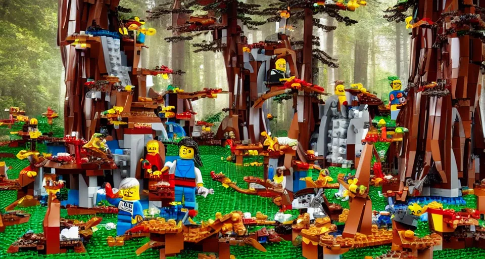 Prompt: lego and magic forest, by André François