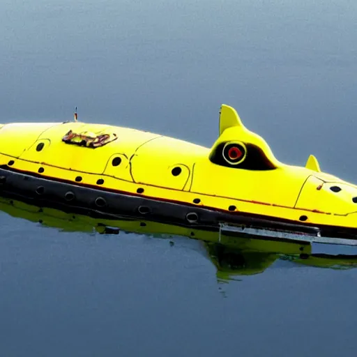 Prompt: A yellow axelotl in a miniature submarine