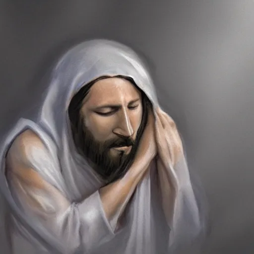 Prompt: concept art of depressed jesus from gods perspective