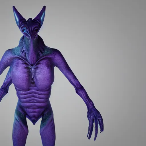 Image similar to indigo polypedal alien creature character concept detailed photo realistic 3d render 4k