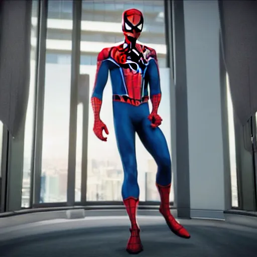 Image similar to still photo of spider - man in a suit, highly detailed, photorealistic portrait, bright studio setting, studio lighting, crisp quality and light reflections, unreal engine 5 quality render