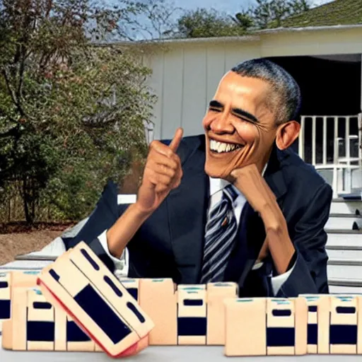 Image similar to obama knocking down all the dominoes, charming blooper photo