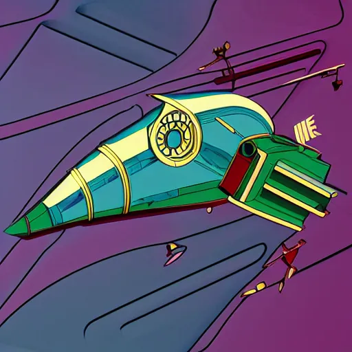 Image similar to futurama spaceship in a modern style of art deco painting, bauhaus, art nouveau, noire, 2 d, 3 d shadows