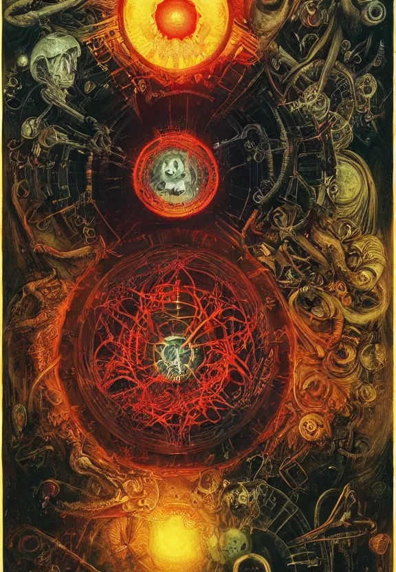 Image similar to autumnal medical equipment, cameras, radiating, blood mandala, portal, minimalist environment, by ryan stegman and hr giger and esao andrews and maria sibylla merian eugene delacroix, gustave dore, thomas moran, the movie the thing, pop art, biopunk, i'm the style of piet bill sienkiewicz
