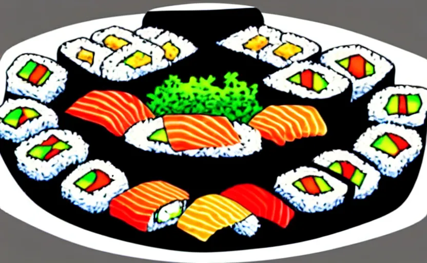 Prompt: a computer keyboard in the style of a sushi platter