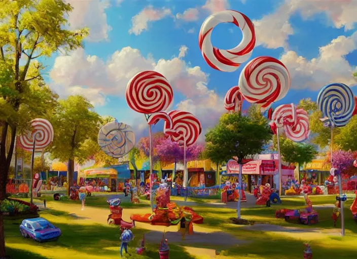 Image similar to candy park for a game candy themed, top angle, oil painting by jama jurabaev, extremely detailed, brush hard, artstation, for aaa game, high quality, brush stroke