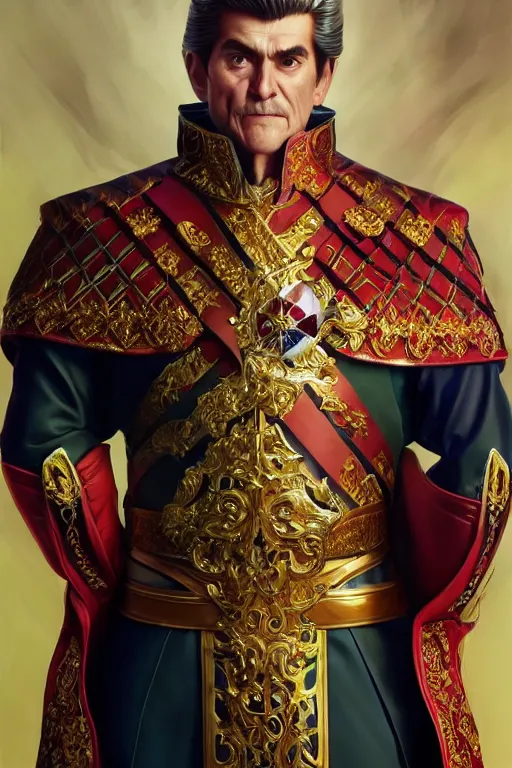 Prompt: full body photo of a older man wearing a regal king outfit in the style of stefan kostic, realistic, sharp focus, 8k high definition, insanely detailed, intricate, elegant, art by stanley lau and artgerm