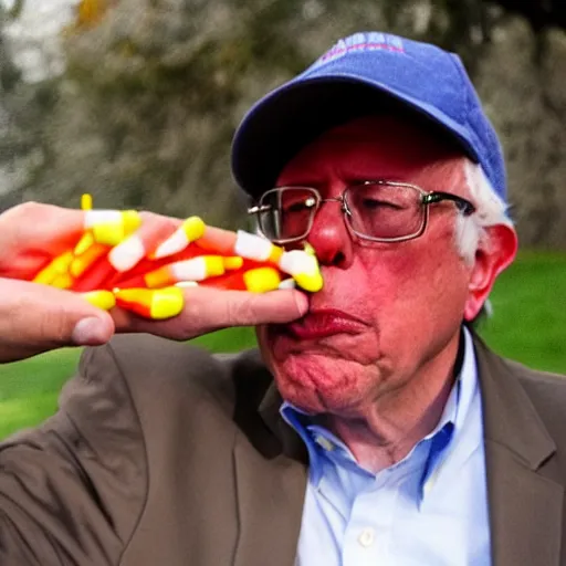 Image similar to bernie sanders eating candy corn