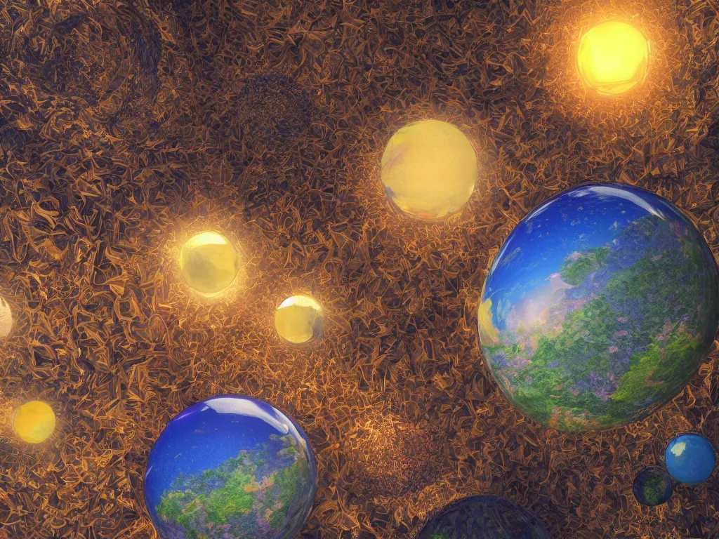 Image similar to ( ( 3 d render ) ), sunlight study, the universe is a spheroid region 7 0 5 meters in diameter, art nouveau, kauai, by jan davidz de heem and ( ( ( ( ( lisa frank ) ) ) ) ), 8 k, sharp focus, octane render