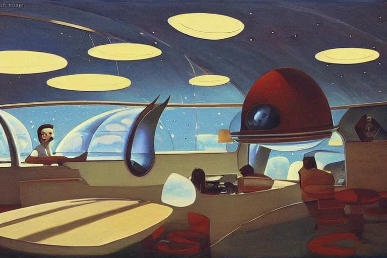 Image similar to coffee shop in a spaceship by robert theodore mccall