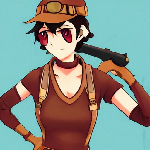 Prompt: the TF2 scout as an anime wife. illustrated. art deco.