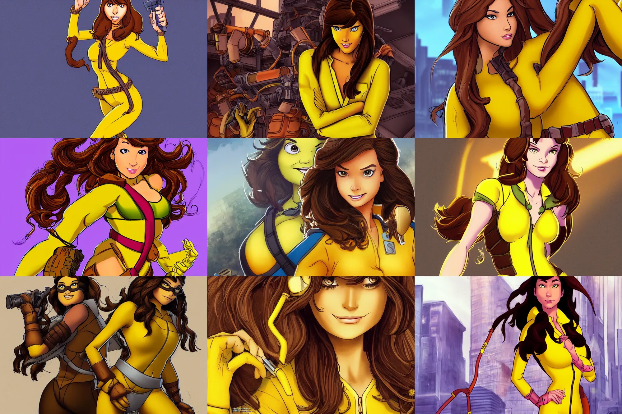 Prompt: beautiful brown hair female reporter in a yellow jumpsuit character april o ’ neil from animated series teenage mutant ninja turtles ( tmnt 1 9 8 7 ) _ dramatic _ intricate _ elegant _ highly _ detailed _ digital _ painting _ artstation _ concept _ art _ smooth _ sharp _ focus _ illustration