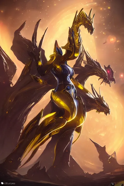 Prompt: galactic hyperdetailed elegant beautiful stunning giantess anthropomorphic mecha sexy cute female dragon goddess, sharp spines, sharp metal ears, sleek yellow eyes, elegant yellow skin, elegant round yellow armor, bigger than galaxy, epic proportions, epic scale, epic size, warframe destiny fanart, furry, dragon art, goddess, giantess, furaffinity, octane render