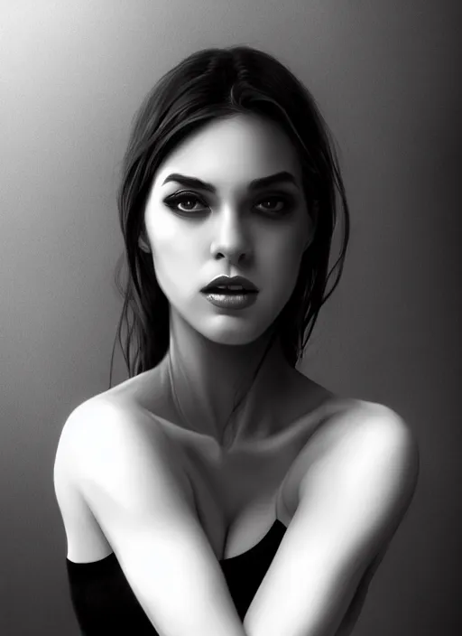 Image similar to full body portrait of a beautiful woman in black and white, photorealistic, art by diego fazio and diegoKoi and artgerm, concept art, hyper sharp focus, 8k highly detailed