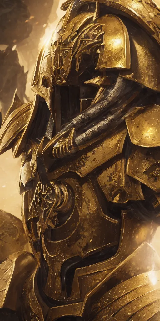 Image similar to warhammer 40k, ceremonial portrait of Emperor of Mankind, handsome man in gold armor, without helmet, beautiful face, long blonde hair, digital art, illustration, fine details, cinematic, highly detailed, octane render