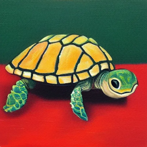 Image similar to oil on canvas, a cute small turtle.