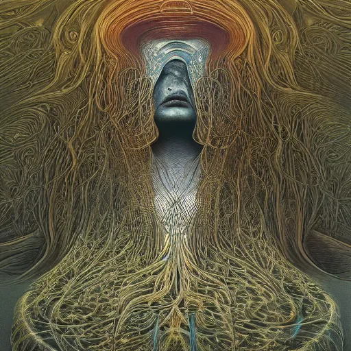 Image similar to high priestess queen of jupiter by zdzisław beksinski and zaha hadid. highly detailed, hyper - real, very beautiful, intricate fractal details, very complex, opulent, epic, trending on deviantart and artstation