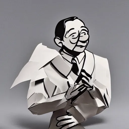 Prompt: a cut paper sculpture of walt disney
