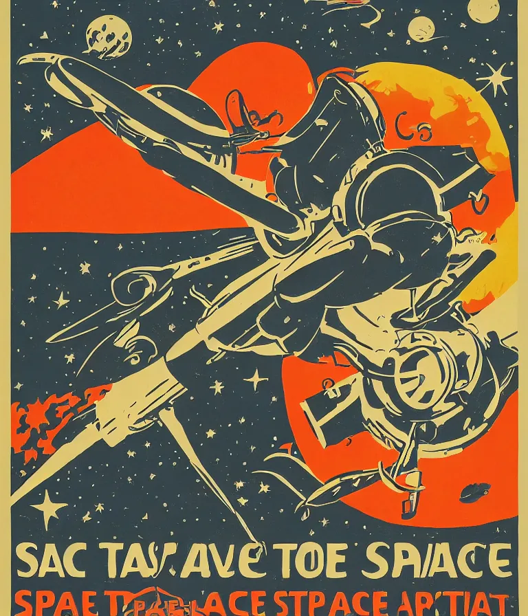 Prompt: wpa style poster for space travel