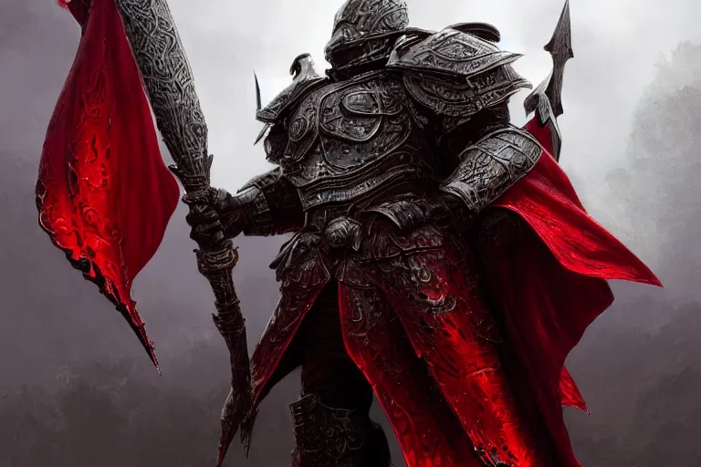 Prompt: evil ultrarealistic massive giant iron knight with red cape, giant metal helm bladed iron mantle black etched iron armor, bone wastes, fantasy character portrait, octane render, extreme intricate metal details, cinematic lighting, volumetric lighting, ultra wide angle, artstation, dnd art, cgsociety, sharp focus, digital painting by artgerm, gerald brom, wlop