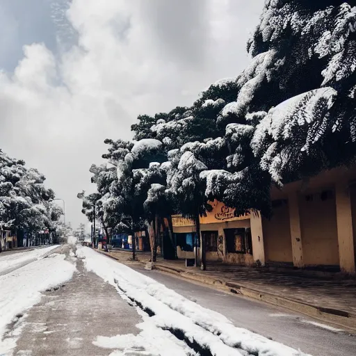 Prompt: winter and snow cloudy street of ghana down down accra osu stunning panoramic magazine photo