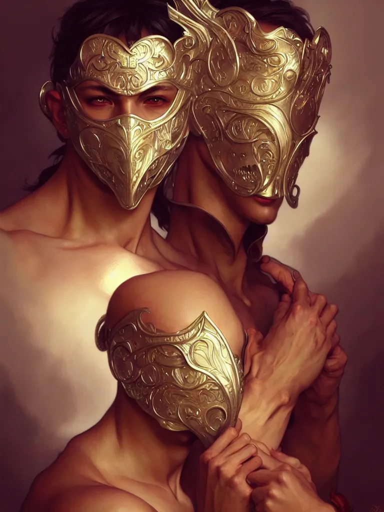 Image similar to ultra realistic illustration, a male with fabric mask, intricate, elegant, highly detailed, digital painting, artstation, concept art, smooth, sharp focus, illustration, art by artgerm and greg rutkowski and alphonse mucha