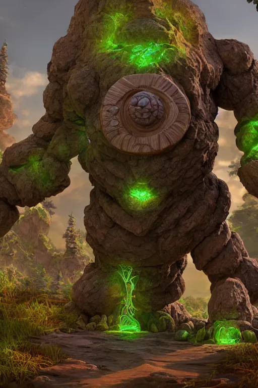 Image similar to zelda fantasy art giant golem troll wood rock greeble gemstone, global illumination ray tracing hdr fanart arstation by sung choi and eric pfeiffer and gabriel garza and casper konefal