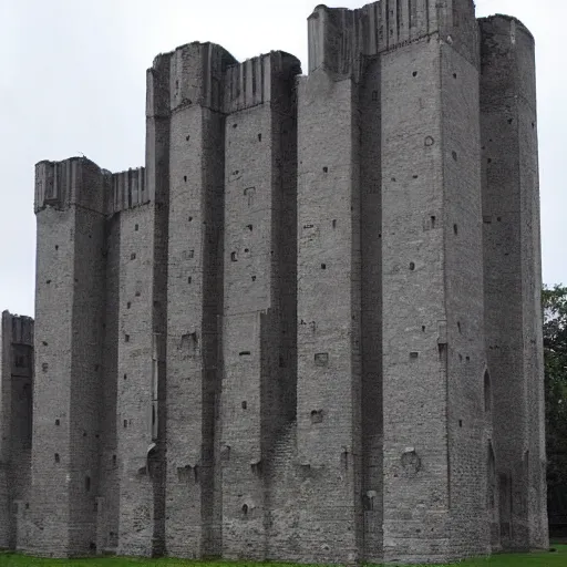 Image similar to a sci - fi beautiful brutalist monumental gothic castle, with many rounded brutalist towers sprouting from the base tower creating a complex and unique geometric building, photography