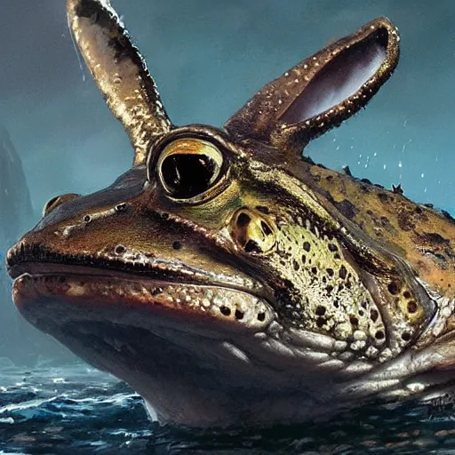 Image similar to hyper realistic big chungus frogman by greg rutkowski