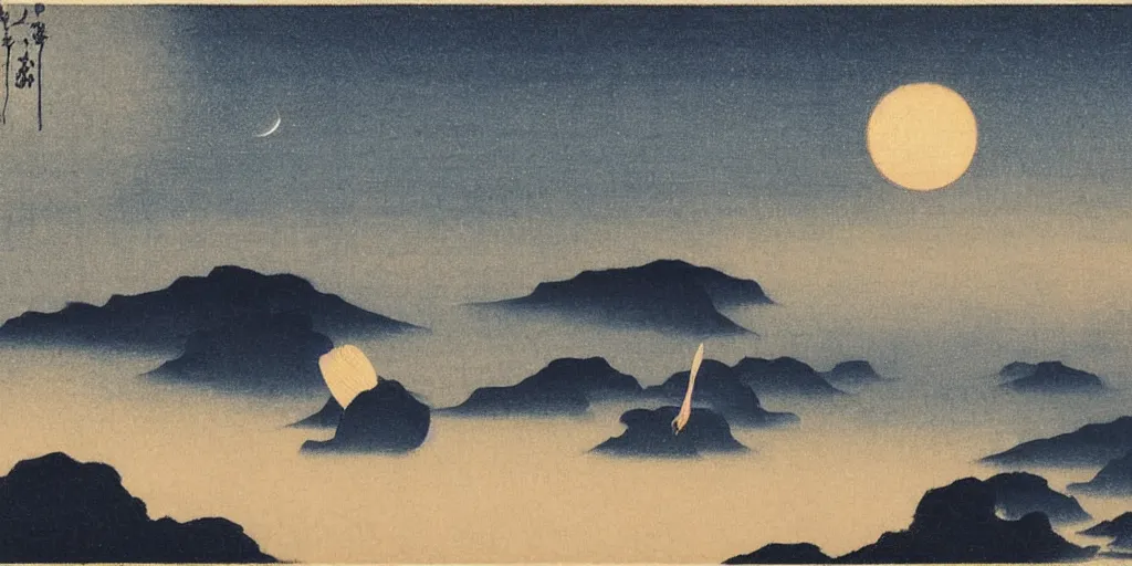 Image similar to night sky by ohara koson, 1 9 1 0