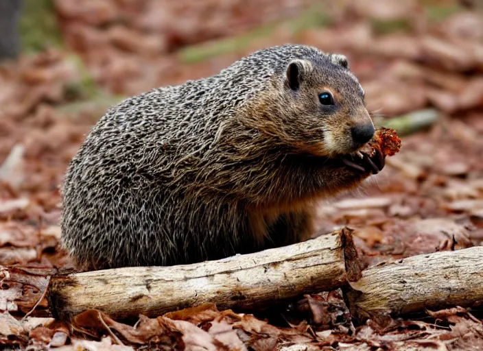 Image similar to a groundhog eating wood