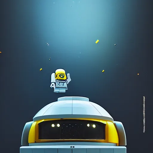 Image similar to lego minion astronaut in the spaceship by goro fujita by beeple, realism, sharp details, cinematic, highly detailed, digital, 3 d, hd, yellow colors, realistic shadows and lights