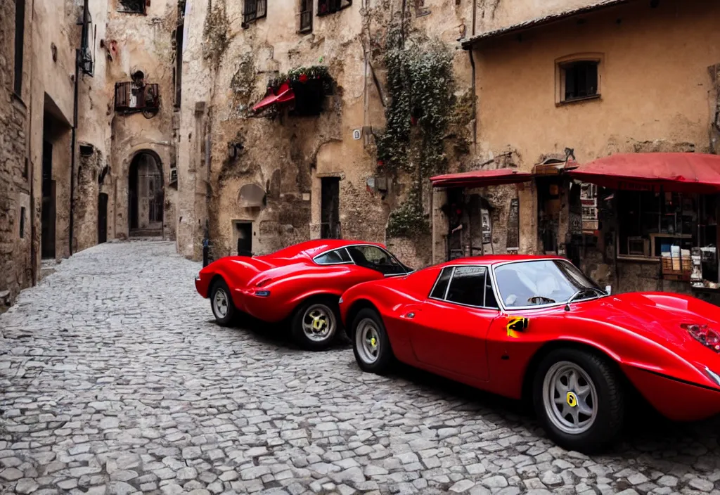 Image similar to ferrari in an old town