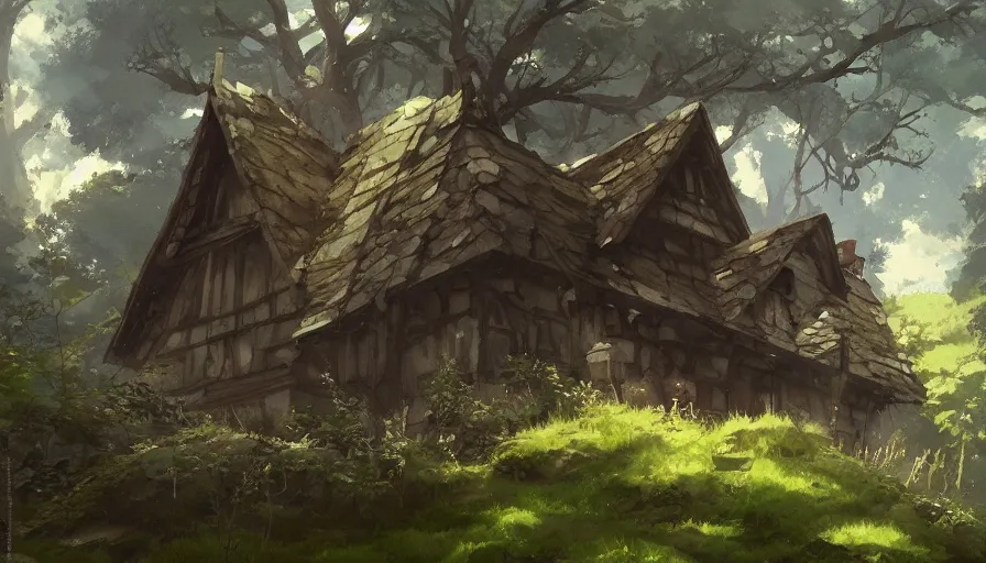 Prompt: a witches house nestled between the lush forest, trending on pixiv fanbox, painted by greg rutkowski makoto shinkai takashi takeuchi studio ghibli