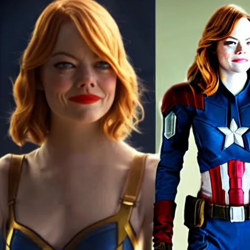 Image similar to Emma Stone as captain America