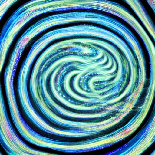 Prompt: water looking like fabric of time, hallucination: Weaving time spirals through energetic space