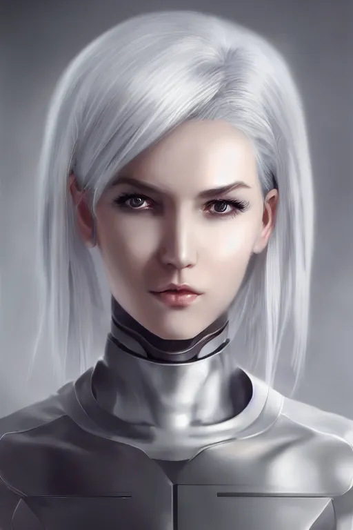 Image similar to a portrait of a scientist android girl with silver hair by artgerm and wlop