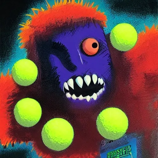 Prompt: a tennis ball monster ,tennis ball, tennis court, colorful, digital art, fantasy, magic, trending on artstation, ultra detailed, professional illustration by Basil Gogos