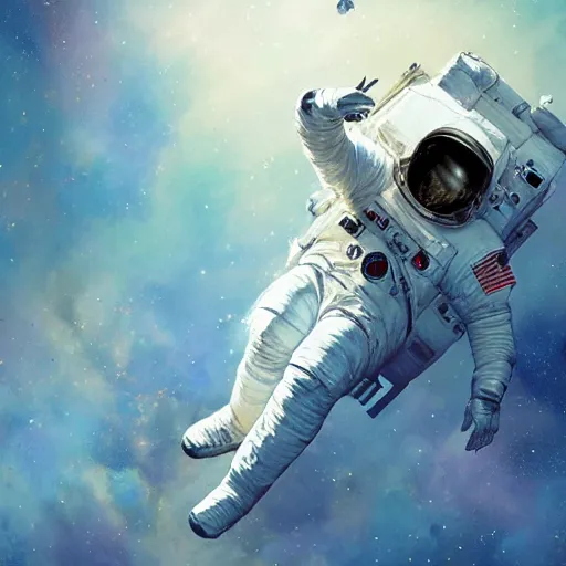 Prompt: painting of an astronaut floating in space by greg rutkowski and craig mullins, Gravity, Interstellar, Film photography